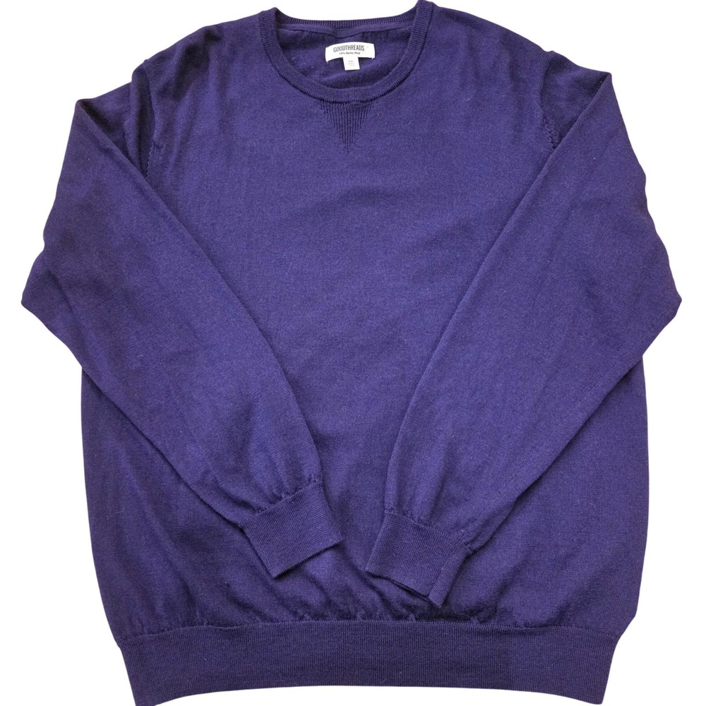GOODTHREADS‎ Mens XXL Purple Merino Wool Crewneck Sweater Preppy Academia NWOT